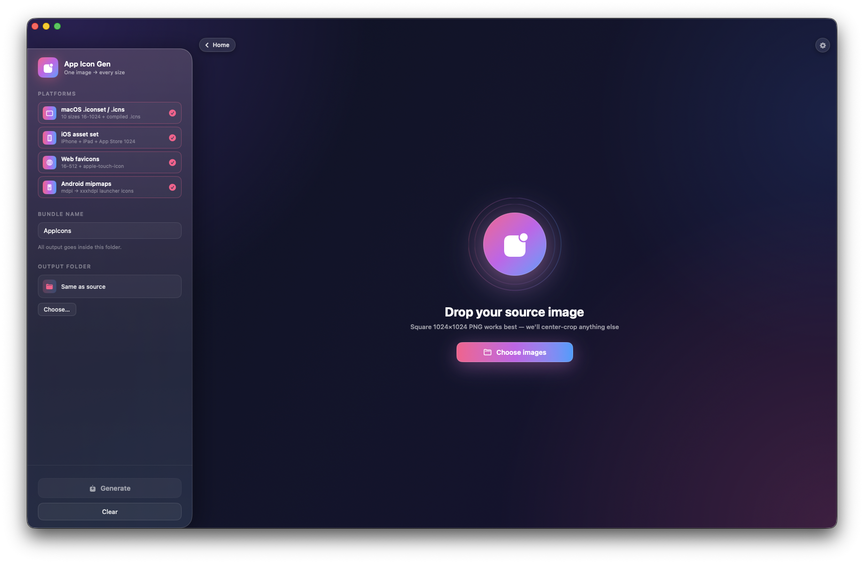 App Icon Generator exporting all platform sizes